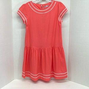 Johnnie B Mini Boden Girls Coral Lined Dress White Eyelet Trim Size 13/14 Y NEW